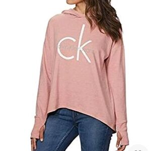 Calvin Klein Jeans Bubblegum Pink Pullover Crop Hooded Sweatshirt Thumb Holes S